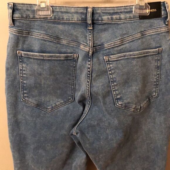 EXPRESS SIZE 14 R CURVY SKINNY HIGH RISE JEANS MEDIUM WASH DISTRESSED RAW HEM - Picture 7 of 10